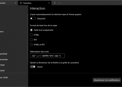 Windows terminal - paramètre interaction